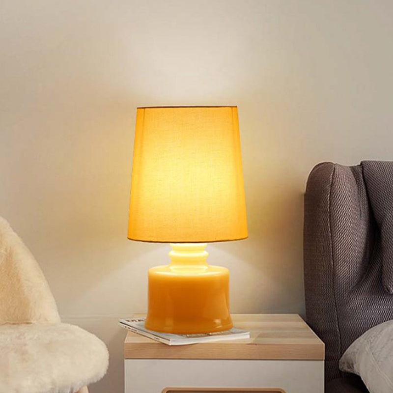 Fabric Cylindrical Night Lamp Macaron 1 Light Blue/Yellow/White Table Light with Drum Glass Base Clearhalo 'Lamps' 'Table Lamps' Lighting' 1460069