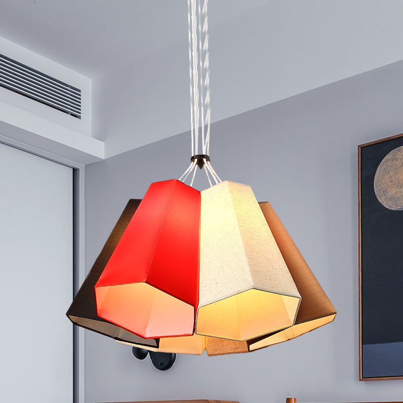 Ridged Conical Loft House Hanging Light Fabric 6 Heads Modern Stylish Multi Light Pendant Lighting in Red-White Red-White Clearhalo 'Ceiling Lights' 'Modern Pendants' 'Modern' 'Pendant Lights' 'Pendants' Lighting' 1460107