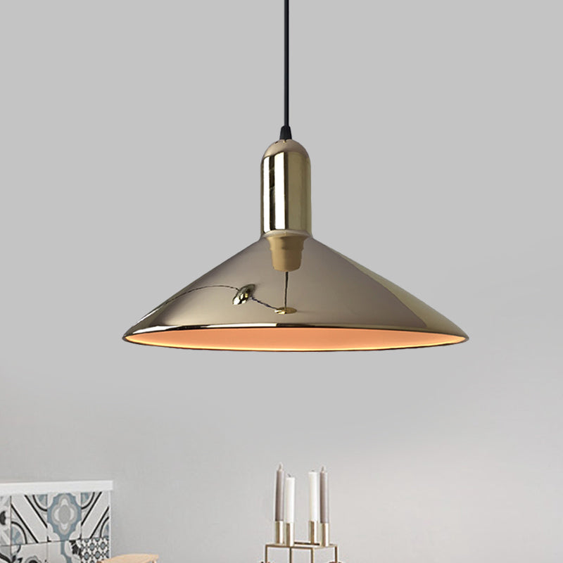 Iron Gold/Silver Down Lighting Tapered 1-Bulb Industrial Style Pendant Light Fixture for Living Room Gold Clearhalo 'Art Deco Pendants' 'Cast Iron' 'Ceiling Lights' 'Ceramic' 'Crystal' 'Industrial Pendants' 'Industrial' 'Metal' 'Middle Century Pendants' 'Pendant Lights' 'Pendants' 'Tiffany' Lighting' 1460122