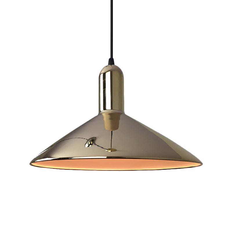 Iron Gold/Silver Down Lighting Tapered 1-Bulb Industrial Style Pendant Light Fixture for Living Room Clearhalo 'Art Deco Pendants' 'Cast Iron' 'Ceiling Lights' 'Ceramic' 'Crystal' 'Industrial Pendants' 'Industrial' 'Metal' 'Middle Century Pendants' 'Pendant Lights' 'Pendants' 'Tiffany' Lighting' 1460125
