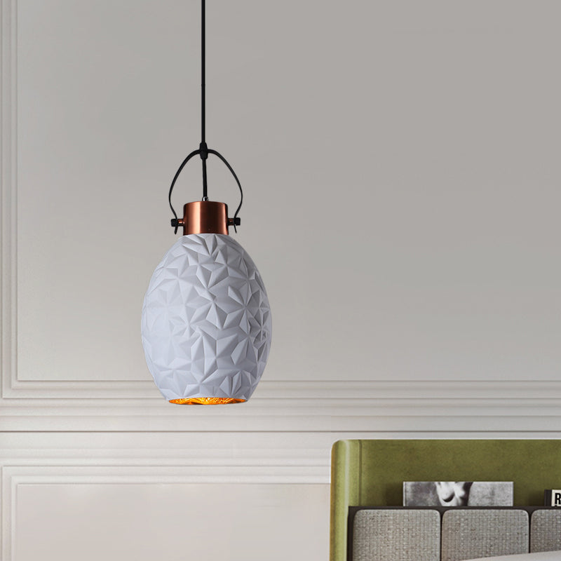 Elliptical Restaurant Down Lighting Pendant Industrial Black/White/Blue Textured Glass 1 Bulb Copper Hanging Light with Handle Clearhalo 'Ceiling Lights' 'Glass shade' 'Glass' 'Industrial Pendants' 'Industrial' 'Middle Century Pendants' 'Pendant Lights' 'Pendants' 'Tiffany' Lighting' 1460226