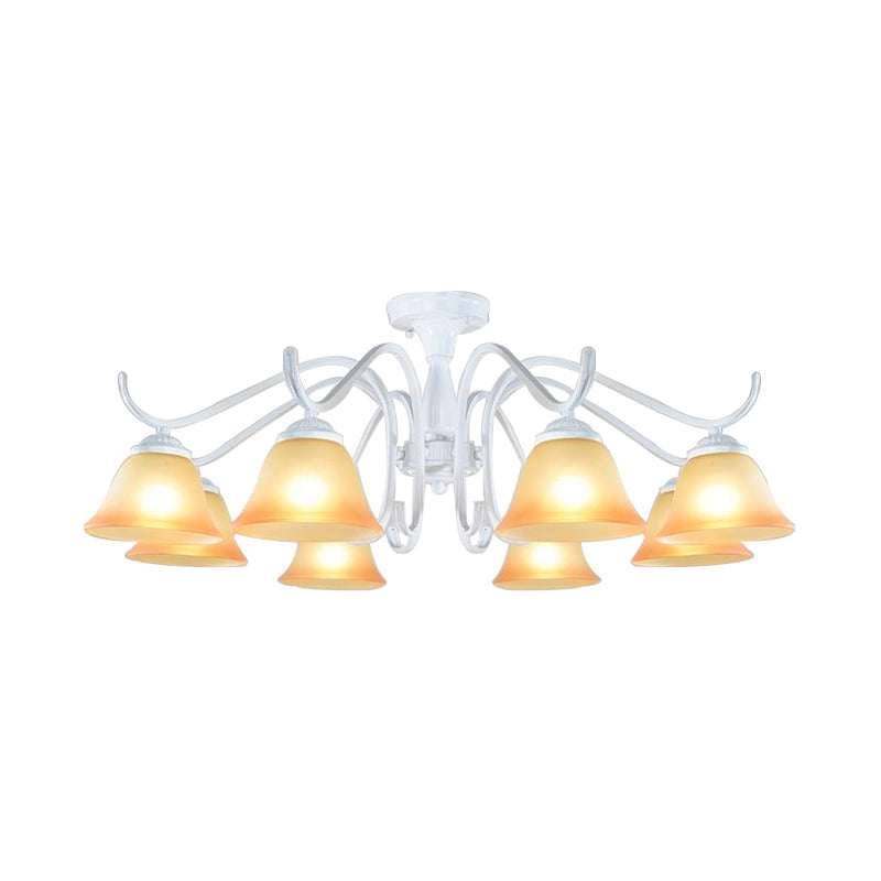 Tan Glass Flared Chandelier Light Traditional 6/8 Lights Living Room Pendant Lighting Fixture in White Clearhalo 'Ceiling Lights' 'Chandeliers' Lighting' options 1460274