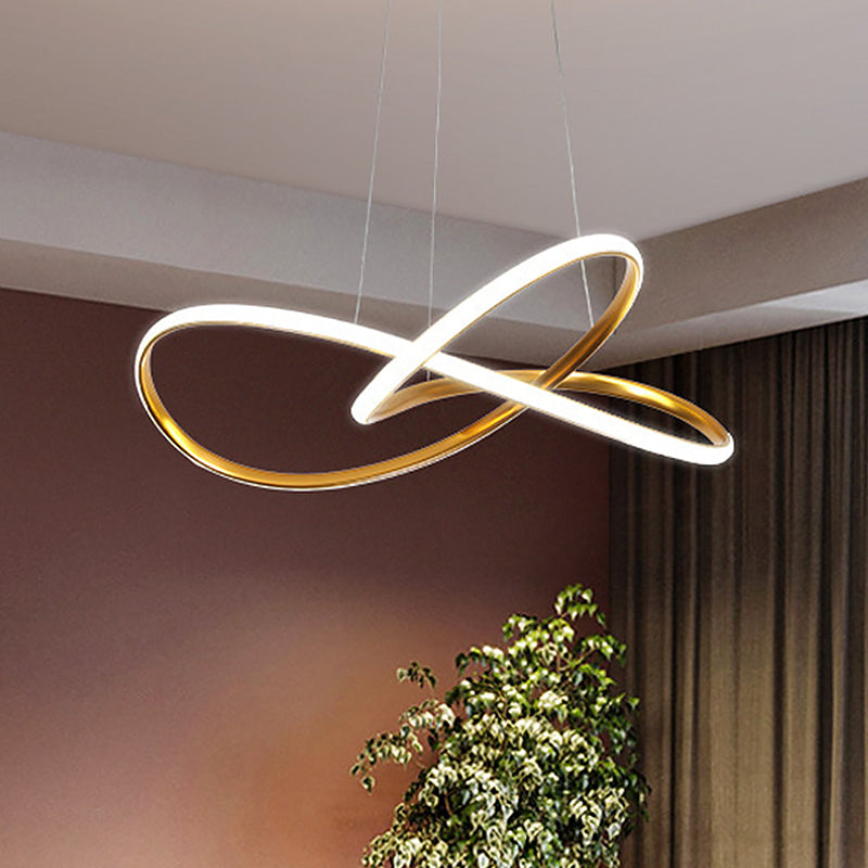 Curving LED Chandelier Light Minimal Acrylic Dining Table Suspension Lamp in Black/White/Gold, 19.5"/23.5" Width Clearhalo 'Ceiling Lights' 'Chandeliers' 'Modern Chandeliers' 'Modern' Lighting' 1460440