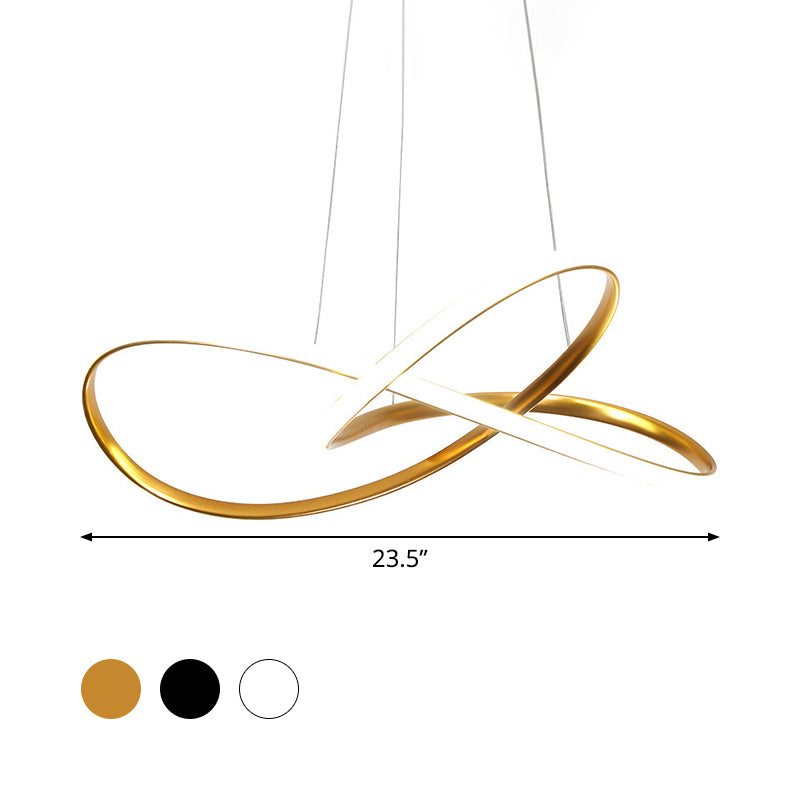 Curving LED Chandelier Light Minimal Acrylic Dining Table Suspension Lamp in Black/White/Gold, 19.5"/23.5" Width Clearhalo 'Ceiling Lights' 'Chandeliers' 'Modern Chandeliers' 'Modern' Lighting' 1460445