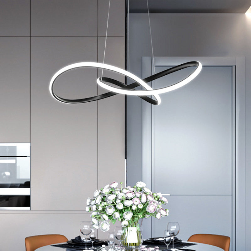 Curving LED Chandelier Light Minimal Acrylic Dining Table Suspension Lamp in Black/White/Gold, 19.5"/23.5" Width Black Clearhalo 'Ceiling Lights' 'Chandeliers' 'Modern Chandeliers' 'Modern' Lighting' 1460447