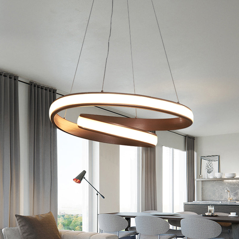 Simple LED Hanging Lamp Silica Gel Coffee Curl Ceiling Chandelier in Warm/White Light, 23/31.5 Inches Width Coffee Clearhalo 'Ceiling Lights' 'Chandeliers' 'Modern Chandeliers' 'Modern' Lighting' 1460480