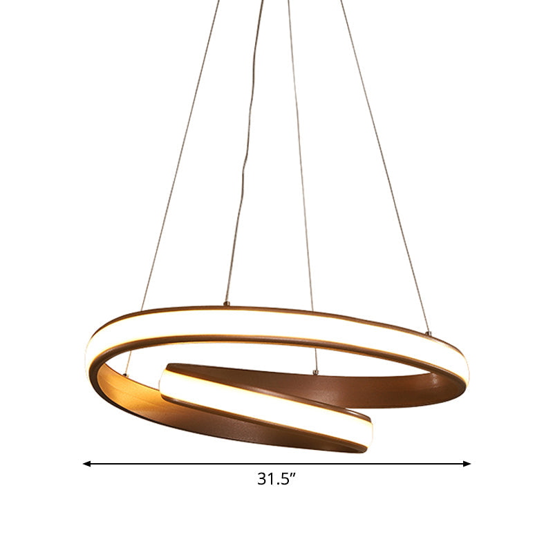 Simple LED Hanging Lamp Silica Gel Coffee Curl Ceiling Chandelier in Warm/White Light, 23/31.5 Inches Width Clearhalo 'Ceiling Lights' 'Chandeliers' 'Modern Chandeliers' 'Modern' Lighting' 1460484