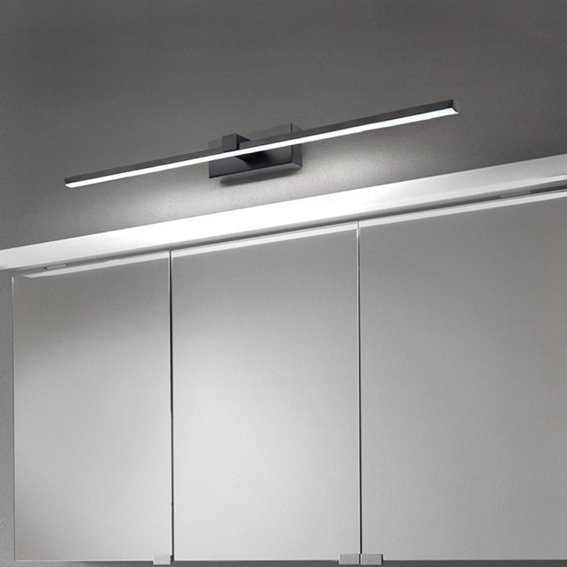 Iron Stick Vanity Mirror Light Simplicity Black/White LED Wall Mounted Lamp for Bathroom, 16/19.5/23.5 Inch Long Black Clearhalo 'Modern wall lights' 'Modern' 'Vanity Lights' 'Wall Lights' Lighting' 1460502