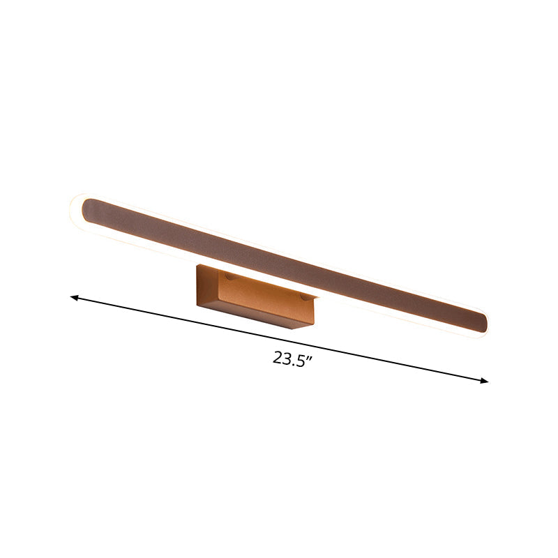 Simple Elongated Oval Iron Sconce 16"/23.5"/31.5" Long LED Vanity Wall Light in Brown for Bathroom, Warm/White Light Clearhalo 'Modern wall lights' 'Modern' 'Vanity Lights' 'Wall Lights' Lighting' 1460550