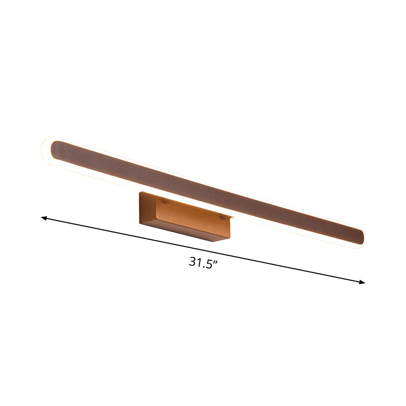 Simple Elongated Oval Iron Sconce 16"/23.5"/31.5" Long LED Vanity Wall Light in Brown for Bathroom, Warm/White Light Clearhalo 'Modern wall lights' 'Modern' 'Vanity Lights' 'Wall Lights' Lighting' 1460551
