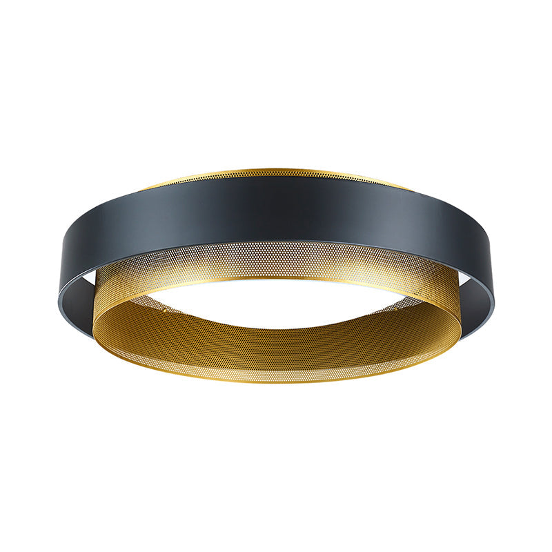 2-Circle Metal Surface Ceiling Light Vintage 2-Light Black/White-Brass Flush Mount Fixture with Mesh Screen, 18"/24.5" W Clearhalo 'Ceiling Lights' 'Close To Ceiling Lights' 'Close to ceiling' 'Flush mount' Lighting' 1460597