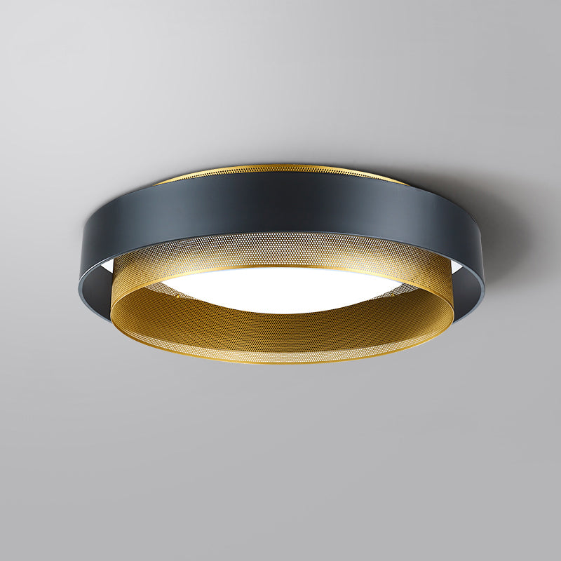 2-Circle Metal Surface Ceiling Light Vintage 2-Light Black/White-Brass Flush Mount Fixture with Mesh Screen, 18"/24.5" W Clearhalo 'Ceiling Lights' 'Close To Ceiling Lights' 'Close to ceiling' 'Flush mount' Lighting' 1460598