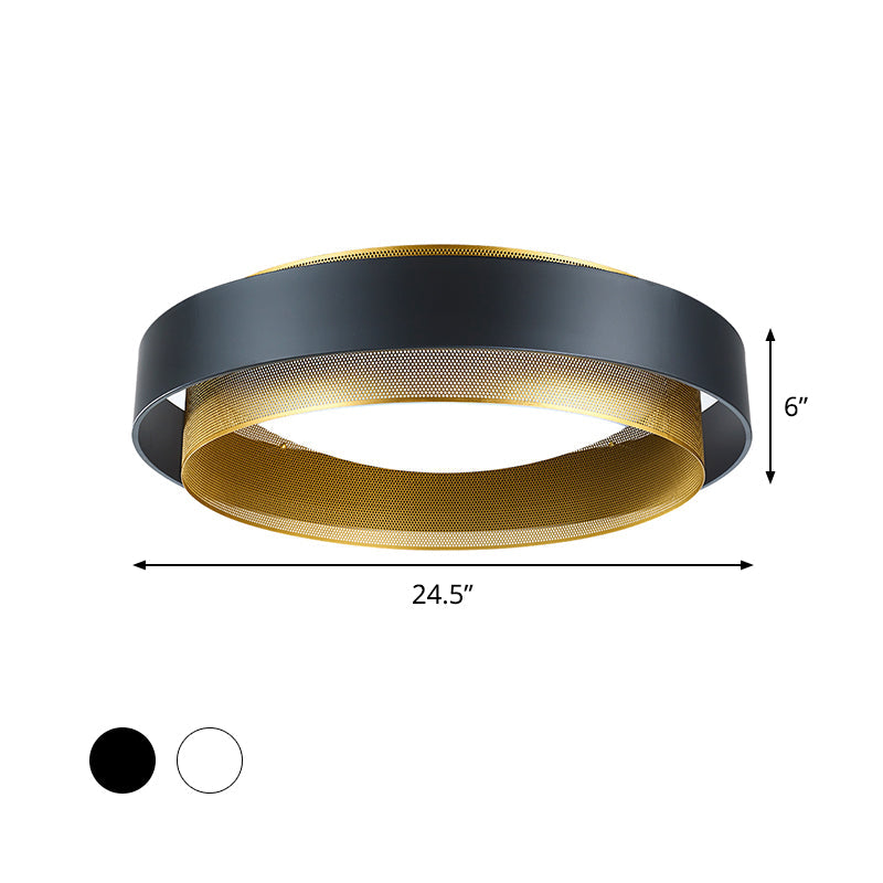2-Circle Metal Surface Ceiling Light Vintage 2-Light Black/White-Brass Flush Mount Fixture with Mesh Screen, 18"/24.5" W Clearhalo 'Ceiling Lights' 'Close To Ceiling Lights' 'Close to ceiling' 'Flush mount' Lighting' 1460600