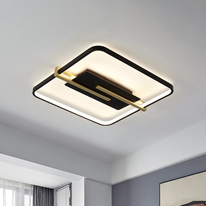 LED Bedroom Flush-Mount Light Fixture Minimalist Black/White and Gold Ceiling Lamp with Square Acrylic Frame Black-Gold Clearhalo 'Ceiling Lights' 'Close To Ceiling Lights' 'Close to ceiling' 'Flush mount' Lighting' 1460605