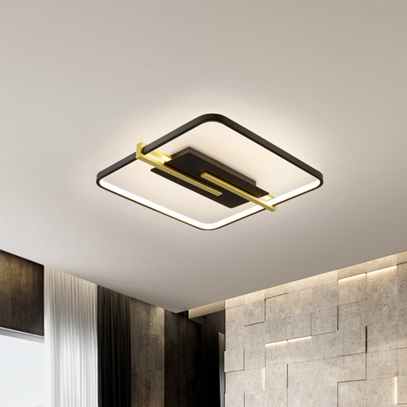 LED Bedroom Flush-Mount Light Fixture Minimalist Black/White and Gold Ceiling Lamp with Square Acrylic Frame Clearhalo 'Ceiling Lights' 'Close To Ceiling Lights' 'Close to ceiling' 'Flush mount' Lighting' 1460607