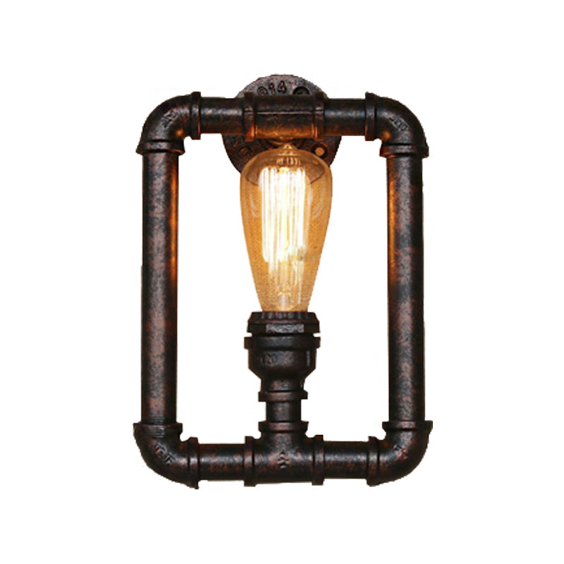 1 Bulb Rectangular Pipe Sconce Light Antique Stylish Black/Rust Iron Wall Mounted Lamp for Bedroom Clearhalo 'Art deco wall lights' 'Cast Iron' 'Glass' 'Industrial wall lights' 'Industrial' 'Middle century wall lights' 'Modern' 'Rustic wall lights' 'Tiffany' 'Traditional wall lights' 'Wall Lamps & Sconces' 'Wall Lights' Lighting' 146061