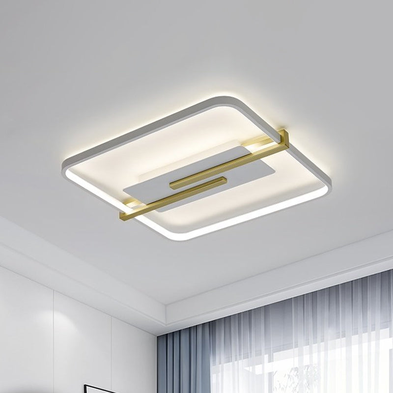 LED Bedroom Flush-Mount Light Fixture Minimalist Black/White and Gold Ceiling Lamp with Square Acrylic Frame White-Gold Clearhalo 'Ceiling Lights' 'Close To Ceiling Lights' 'Close to ceiling' 'Flush mount' Lighting' 1460610