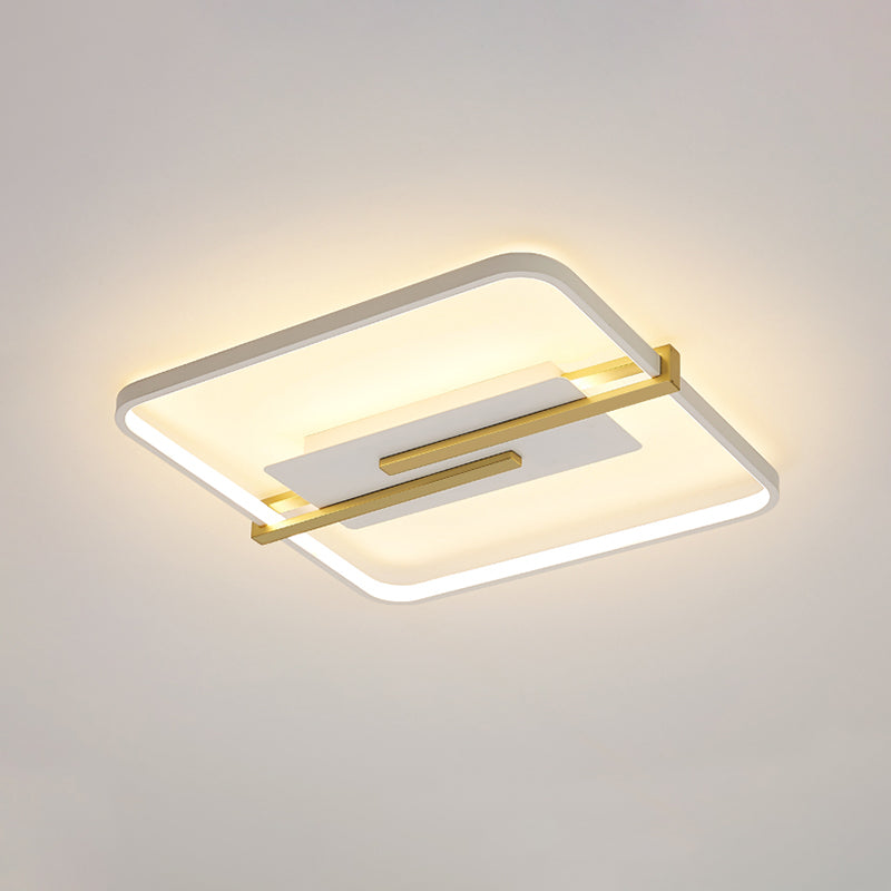 LED Bedroom Flush-Mount Light Fixture Minimalist Black/White and Gold Ceiling Lamp with Square Acrylic Frame Clearhalo 'Ceiling Lights' 'Close To Ceiling Lights' 'Close to ceiling' 'Flush mount' Lighting' 1460613