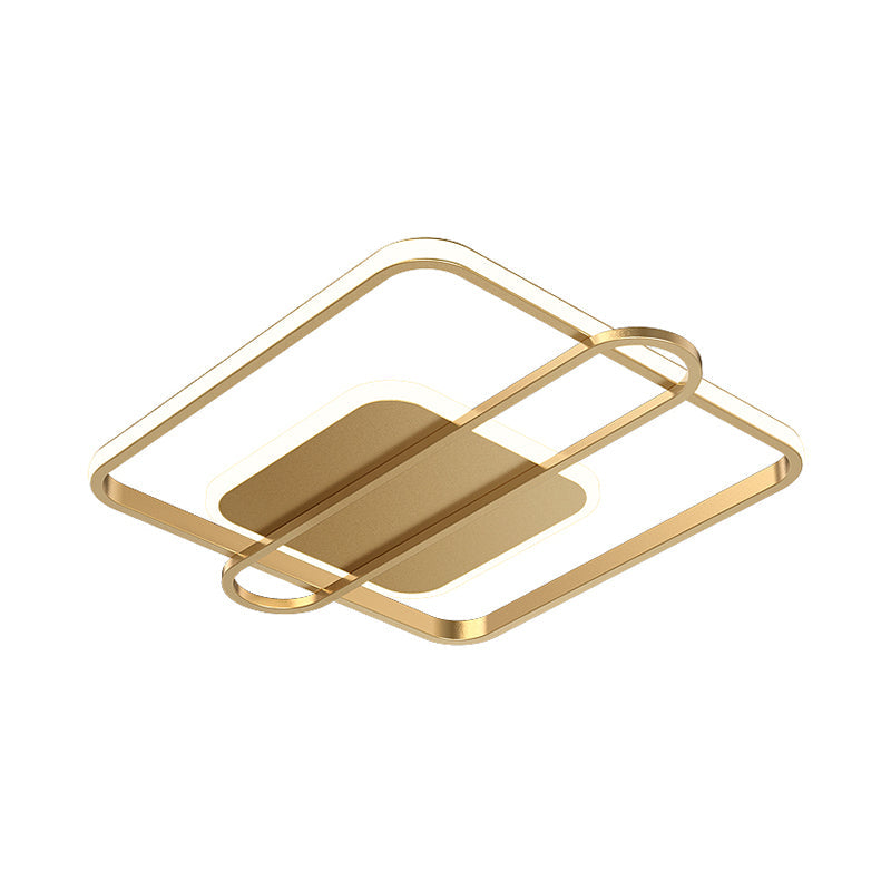 Square and Oblong Thin Ceiling Fixture Simplicity Aluminum Bedroom LED Flush Mount Lighting in Black/White/Gold, 16.5/20.5 Inch Width Clearhalo 'Ceiling Lights' 'Close To Ceiling Lights' 'Close to ceiling' 'Flush mount' Lighting' 1460625