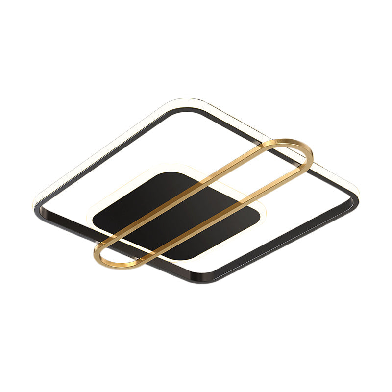 Square and Oblong Thin Ceiling Fixture Simplicity Aluminum Bedroom LED Flush Mount Lighting in Black/White/Gold, 16.5/20.5 Inch Width Clearhalo 'Ceiling Lights' 'Close To Ceiling Lights' 'Close to ceiling' 'Flush mount' Lighting' 1460631