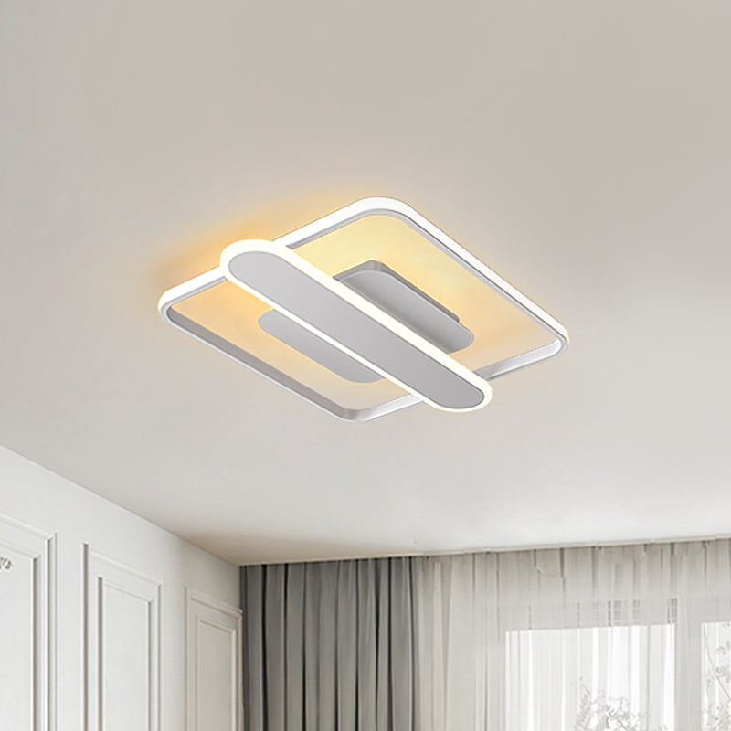Aluminum Thin Square Frame Ceiling Lamp Contemporary Black/Gold/White LED Flush-Mount Light Fixture with Crossbar, 16.5/20.5 Inches Wide Clearhalo 'Ceiling Lights' 'Close To Ceiling Lights' 'Close to ceiling' 'Flush mount' Lighting' 1460648