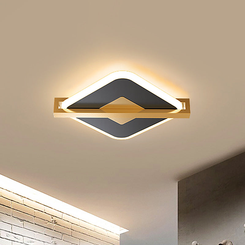 Black/White-Gold Rhombus Thin Flushmount Vintage Acrylic LED Ceiling Mount Light with Frame Guard Black-Gold Clearhalo 'Ceiling Lights' 'Close To Ceiling Lights' 'Close to ceiling' 'Flush mount' Lighting' 1460651