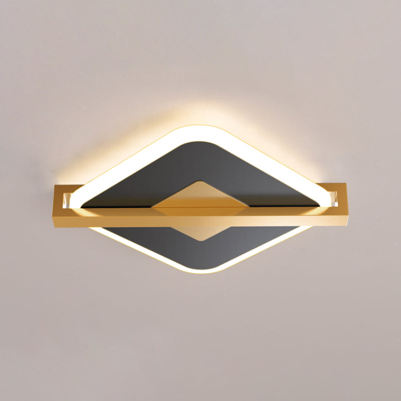 Black/White-Gold Rhombus Thin Flushmount Vintage Acrylic LED Ceiling Mount Light with Frame Guard Clearhalo 'Ceiling Lights' 'Close To Ceiling Lights' 'Close to ceiling' 'Flush mount' Lighting' 1460654