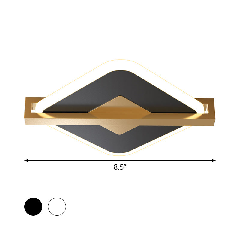 Black/White-Gold Rhombus Thin Flushmount Vintage Acrylic LED Ceiling Mount Light with Frame Guard Clearhalo 'Ceiling Lights' 'Close To Ceiling Lights' 'Close to ceiling' 'Flush mount' Lighting' 1460655