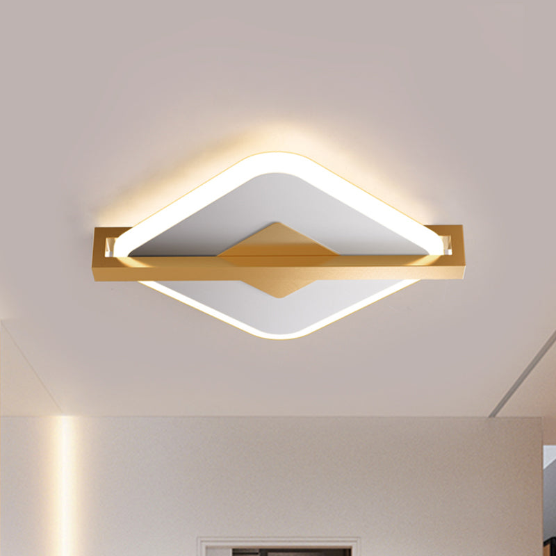 Black/White-Gold Rhombus Thin Flushmount Vintage Acrylic LED Ceiling Mount Light with Frame Guard Clearhalo 'Ceiling Lights' 'Close To Ceiling Lights' 'Close to ceiling' 'Flush mount' Lighting' 1460657