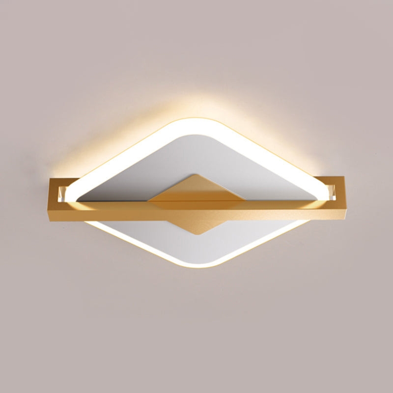 Black/White-Gold Rhombus Thin Flushmount Vintage Acrylic LED Ceiling Mount Light with Frame Guard Clearhalo 'Ceiling Lights' 'Close To Ceiling Lights' 'Close to ceiling' 'Flush mount' Lighting' 1460659
