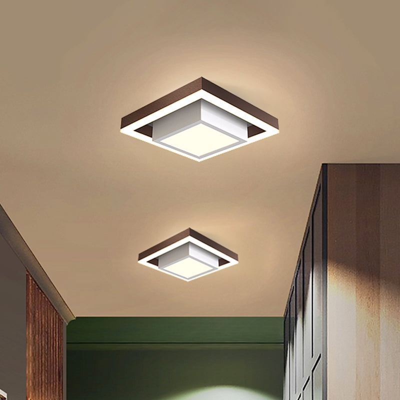 Nordic LED Flush Ceiling Light Black/Gold/Coffee Dual Square Small Flush Mount Fixture with Acrylic Shade for Hall Clearhalo 'Ceiling Lights' 'Close To Ceiling Lights' 'Close to ceiling' 'Flush mount' Lighting' 1460689