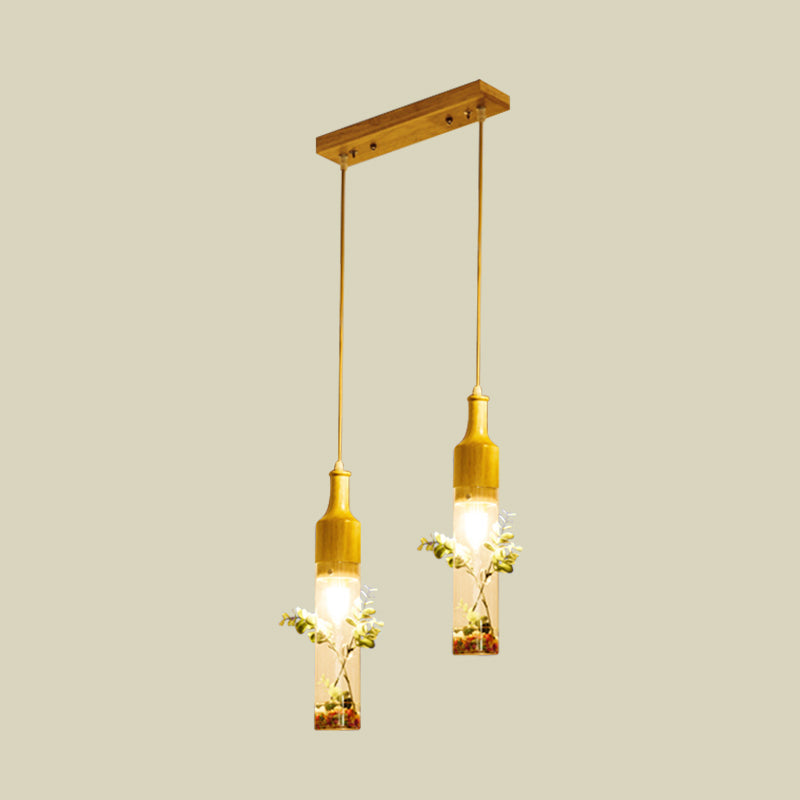 Wood Bottle Ceiling Pendant Nordic Clear Glass 2/3/4 Bulbs Restaurant Plant Drop Lamp with Round/Linear Canopy Clearhalo 'Ceiling Lights' 'Glass shade' 'Glass' 'Industrial Pendants' 'Industrial' 'Middle Century Pendants' 'Pendant Lights' 'Pendants' 'Tiffany' Lighting' 1460729