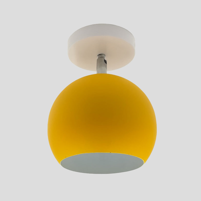 Small Half Sphere Adjustable Flush Mount Macaron Aluminum 1 Bulb Yellow/Pink/Grey Semi Flush Mount Lighting Fixture Clearhalo 'Ceiling Lights' 'Close To Ceiling Lights' 'Close to ceiling' 'Semi-flushmount' Lighting' 1460750