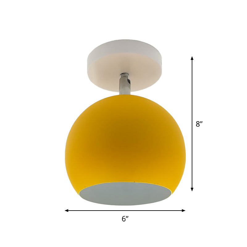 Small Half Sphere Adjustable Flush Mount Macaron Aluminum 1 Bulb Yellow/Pink/Grey Semi Flush Mount Lighting Fixture Clearhalo 'Ceiling Lights' 'Close To Ceiling Lights' 'Close to ceiling' 'Semi-flushmount' Lighting' 1460751