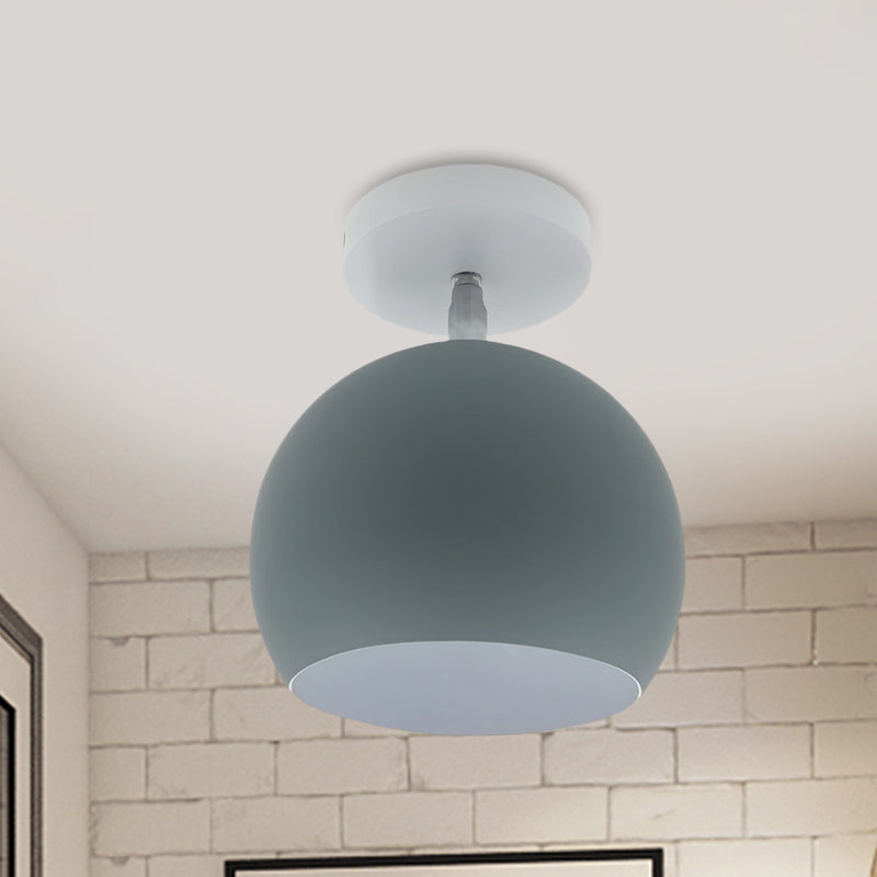 Small Half Sphere Adjustable Flush Mount Macaron Aluminum 1 Bulb Yellow/Pink/Grey Semi Flush Mount Lighting Fixture Clearhalo 'Ceiling Lights' 'Close To Ceiling Lights' 'Close to ceiling' 'Semi-flushmount' Lighting' 1460753