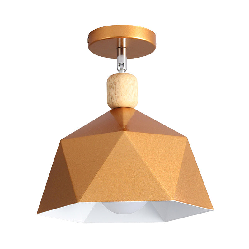 Pivot Shade Faceted Dome Flush Light Macaron Metal Single Apartment Semi Flush Mount Ceiling Fixture in Pink/Gold-Wood Clearhalo 'Ceiling Lights' 'Close To Ceiling Lights' 'Close to ceiling' 'Semi-flushmount' Lighting' 1460767
