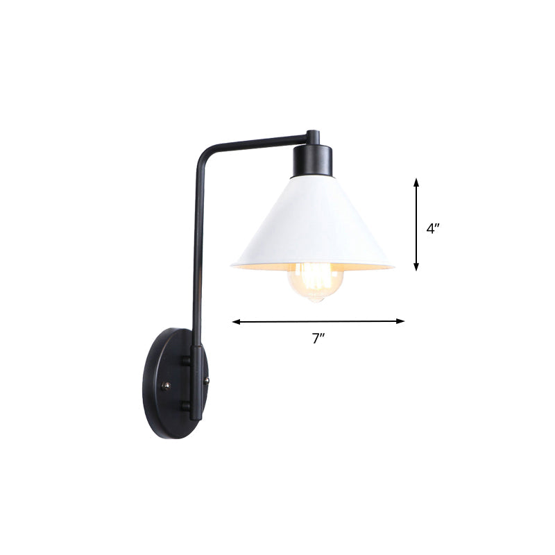 White Conic Wall Lamp Vintage Retro Metallic 1 Bulb Study Room Wall Mount Light with Angle Arm Clearhalo 'Art deco wall lights' 'Cast Iron' 'Glass' 'Industrial wall lights' 'Industrial' 'Middle century wall lights' 'Modern' 'Rustic wall lights' 'Tiffany' 'Traditional wall lights' 'Wall Lamps & Sconces' 'Wall Lights' Lighting' 146121