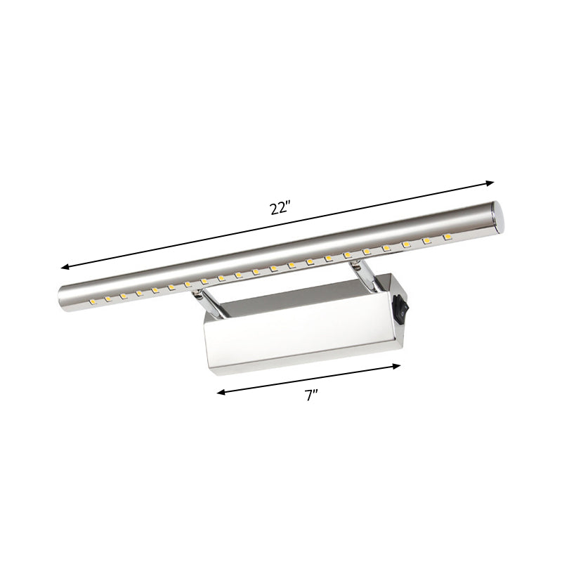 Modern Style Cylinder Vanity Wall Sconce Metallic 10"/16" W LED Bathroom Wall Mounted Lamp in Chrome, Warm/White Light Clearhalo 'Cast Iron' 'Glass' 'Industrial' 'Modern wall lights' 'Modern' 'Tiffany' 'Traditional wall lights' 'Vanity Lights' 'Wall Lights' Lighting' 146134