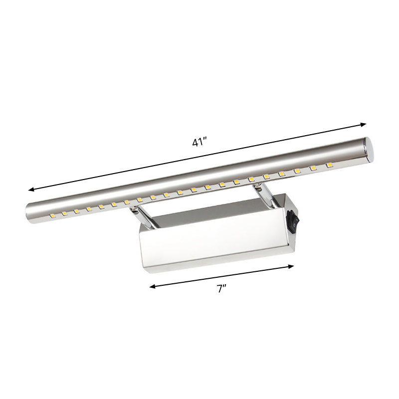Modern Style Cylinder Vanity Wall Sconce Metallic 10"/16" W LED Bathroom Wall Mounted Lamp in Chrome, Warm/White Light Clearhalo 'Cast Iron' 'Glass' 'Industrial' 'Modern wall lights' 'Modern' 'Tiffany' 'Traditional wall lights' 'Vanity Lights' 'Wall Lights' Lighting' 146136