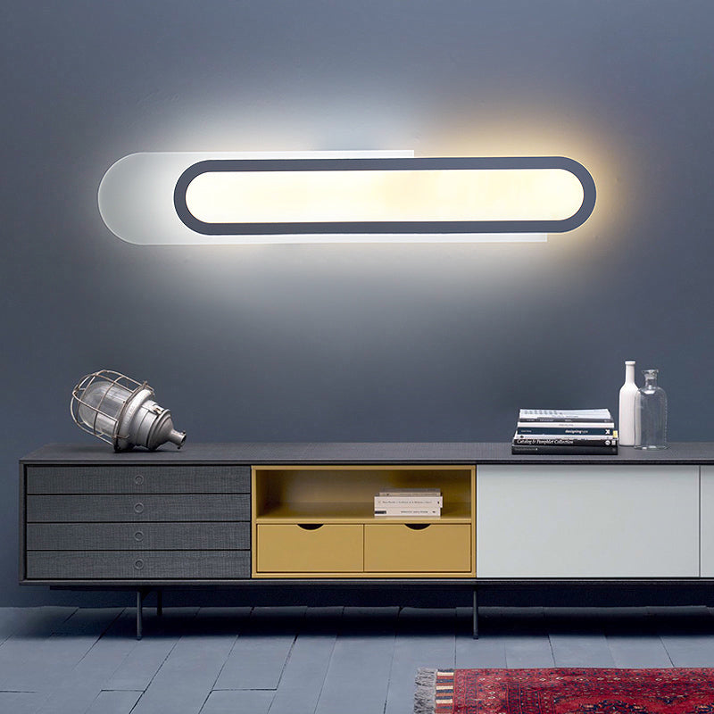 LED Bathroom Vanity Light with Oblong Acrylic Shade White Wall Sconce in Warm/White Light, 12"/18"/20" Wide Clearhalo 'Modern wall lights' 'Modern' 'Vanity Lights' 'Wall Lights' Lighting' 146267
