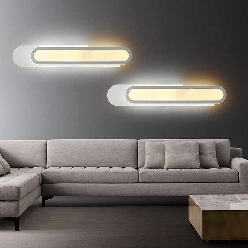 LED Bathroom Vanity Light with Oblong Acrylic Shade White Wall Sconce in Warm/White Light, 12"/18"/20" Wide White Clearhalo 'Modern wall lights' 'Modern' 'Vanity Lights' 'Wall Lights' Lighting' 146269