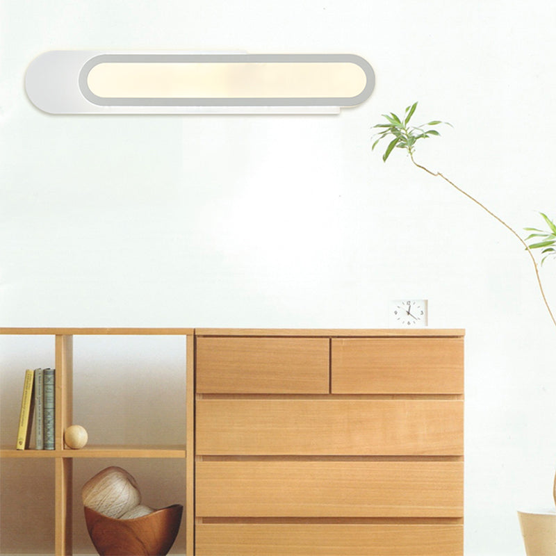 LED Bathroom Vanity Light with Oblong Acrylic Shade White Wall Sconce in Warm/White Light, 12"/18"/20" Wide Clearhalo 'Modern wall lights' 'Modern' 'Vanity Lights' 'Wall Lights' Lighting' 146271