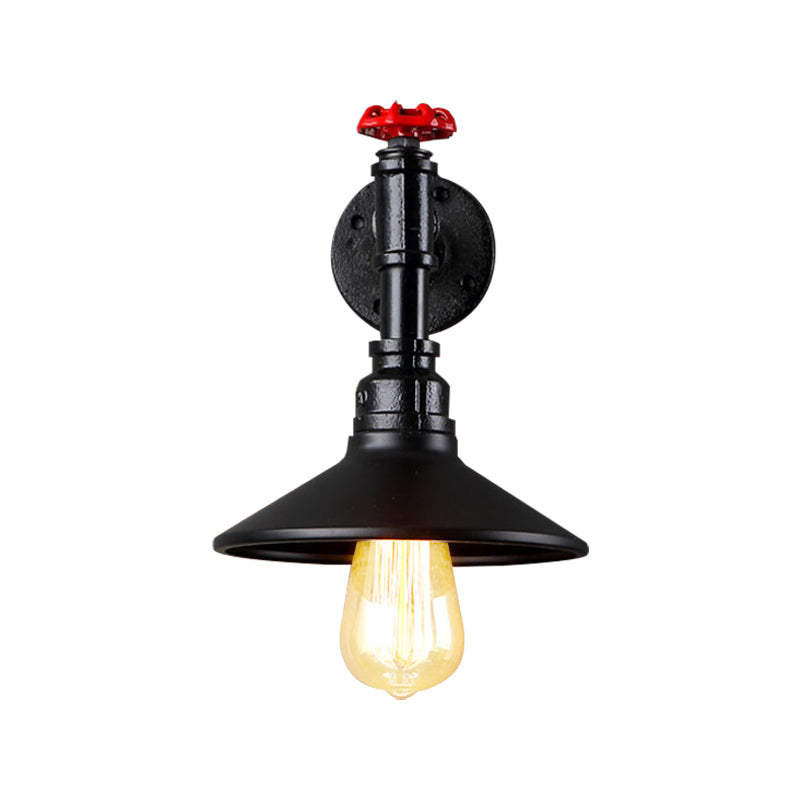 1 Head Metal Wall Mount Light Vintage Industrial Black Conic Shade Dining Room Wall Lighting with Plumbing Pipe Clearhalo 'Art deco wall lights' 'Cast Iron' 'Glass' 'Industrial wall lights' 'Industrial' 'Middle century wall lights' 'Modern' 'Rustic wall lights' 'Tiffany' 'Traditional wall lights' 'Wall Lamps & Sconces' 'Wall Lights' Lighting' 146283