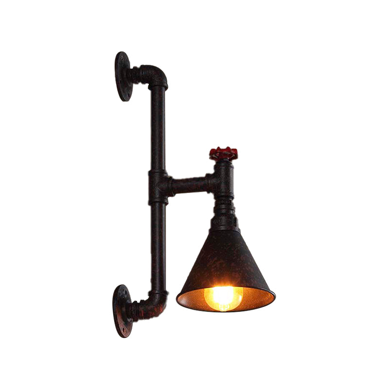 Industrial Plumbing Pipe Wall Mounted Lamp with Valve Decoration 1 Light Metal Wall Lighting in Rust/Antique Brass Clearhalo 'Art deco wall lights' 'Cast Iron' 'Glass' 'Industrial wall lights' 'Industrial' 'Middle century wall lights' 'Modern' 'Rustic wall lights' 'Tiffany' 'Traditional wall lights' 'Wall Lamps & Sconces' 'Wall Lights' Lighting' 146325
