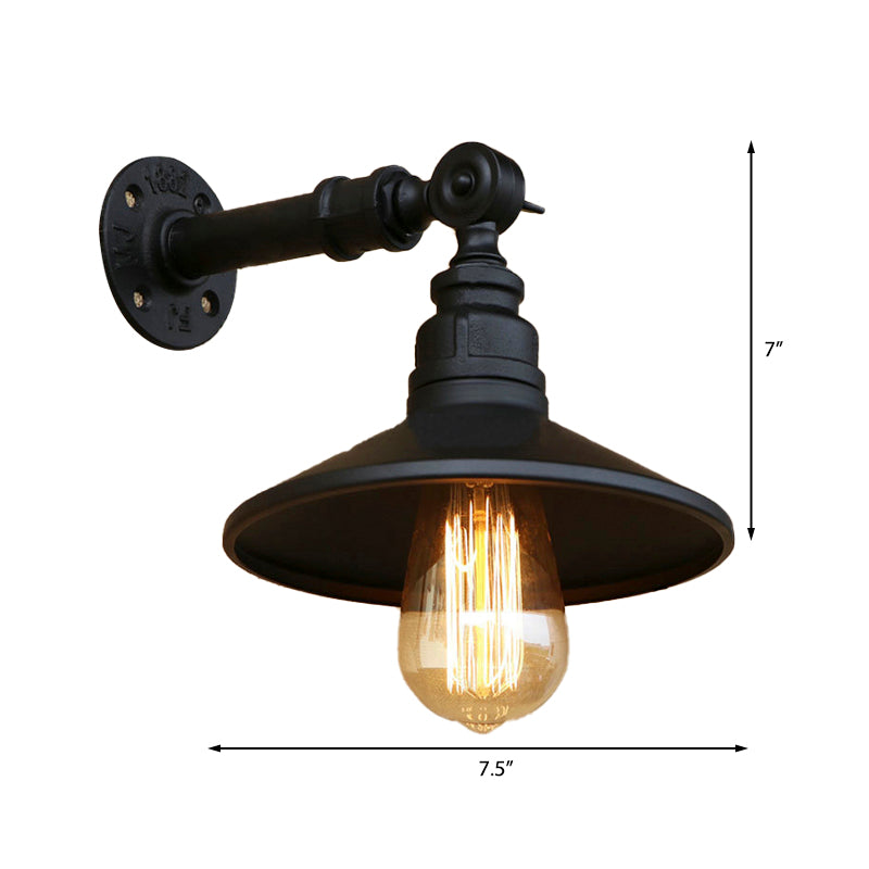 Black/Aged Silver Cone Wall Lamp with Pipe Industrial Style Metal 1 Light Dining Room Adjustable Sconce Lighting Clearhalo 'Art deco wall lights' 'Cast Iron' 'Glass' 'Industrial wall lights' 'Industrial' 'Middle century wall lights' 'Modern' 'Rustic wall lights' 'Tiffany' 'Traditional wall lights' 'Wall Lamps & Sconces' 'Wall Lights' Lighting' 146347