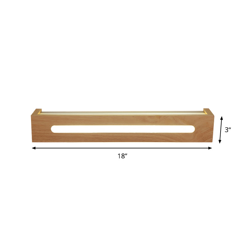 Rectangular LED Wall Sconce Minimalist Wooden 14"/18"/21.5" Wide 1 Light Bath Vanity Light with Diffuser in Warm/White Light Clearhalo 'Vanity Lights' 'Wall Lights' Lighting' 146421