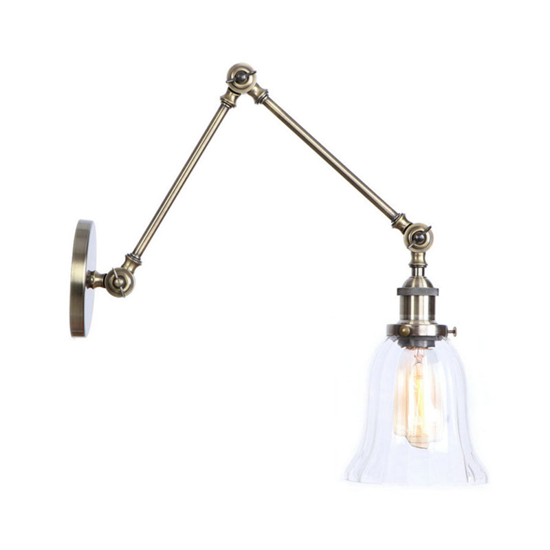 Clear Textured Glass Flared Wall Sconce Antique 1 Light Study Room Lighting Fixture in Bronze Clear Clearhalo 'Cast Iron' 'Glass' 'Industrial wall lights' 'Industrial' 'Middle century wall lights' 'Modern' 'Tiffany' 'Traditional wall lights' 'Wall Lamps & Sconces' 'Wall Lights' Lighting' 146618