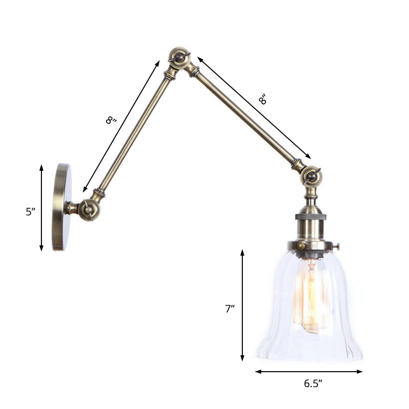 Clear Textured Glass Flared Wall Sconce Antique 1 Light Study Room Lighting Fixture in Bronze Clearhalo 'Cast Iron' 'Glass' 'Industrial wall lights' 'Industrial' 'Middle century wall lights' 'Modern' 'Tiffany' 'Traditional wall lights' 'Wall Lamps & Sconces' 'Wall Lights' Lighting' 146619