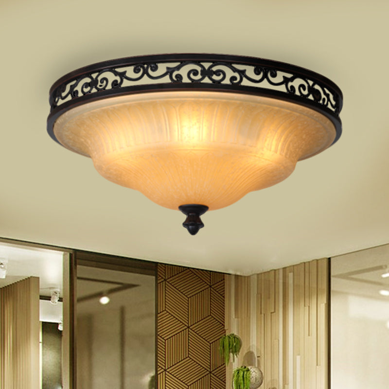 Black Cover Lid Flush Light Traditional Fluted Glass Dining Hall LED Flush Ceiling Lighting, 16.5"/21" Width Clearhalo 'Ceiling Lights' 'Close To Ceiling Lights' 'Close to ceiling' 'Flush mount' Lighting' 1468006