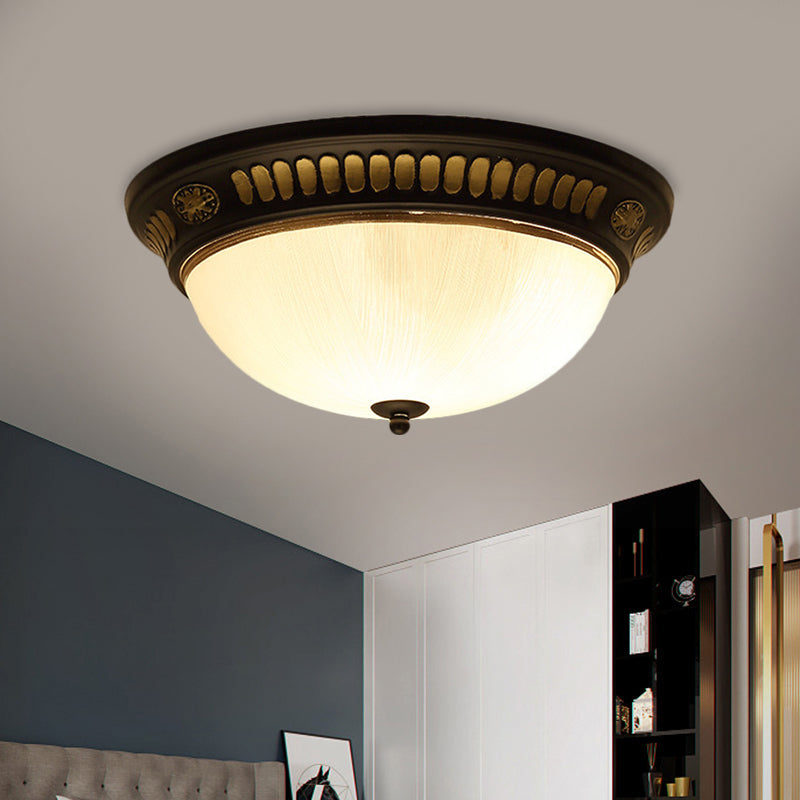Traditional Dome Shape Ceiling Flush White Glass LED Flush Light Fixture in Bronze, 12.5"/15" Width Clearhalo 'Ceiling Lights' 'Close To Ceiling Lights' 'Close to ceiling' 'Flush mount' Lighting' 1468045